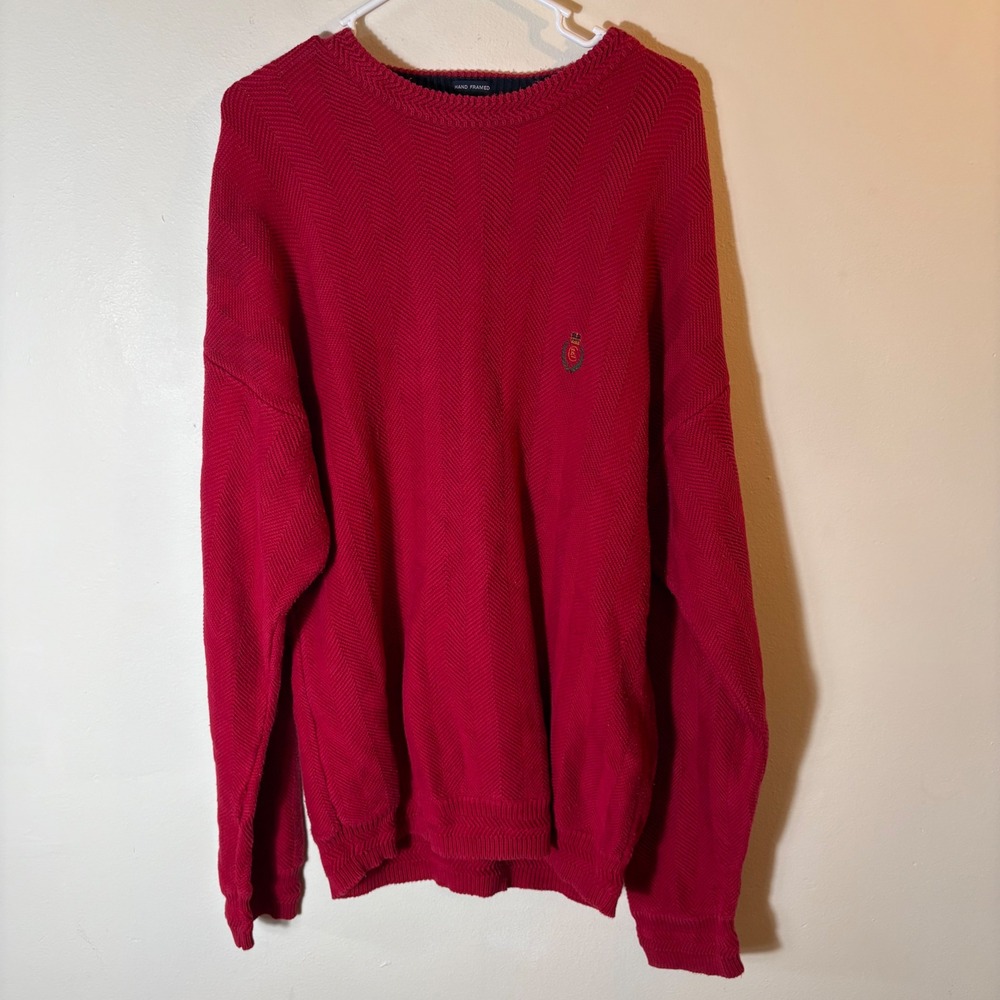 Vintage Y2K Chaps Ralph‎ Lauren Hand Framed Cotton Sweater Red XL